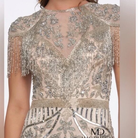 BRAND NEW MAC DUGGAL EMBELLISHED FRINGE CAP SLEEVE TRUMPET GOWN #4715 SIZE 12 - Picture 6 of 10